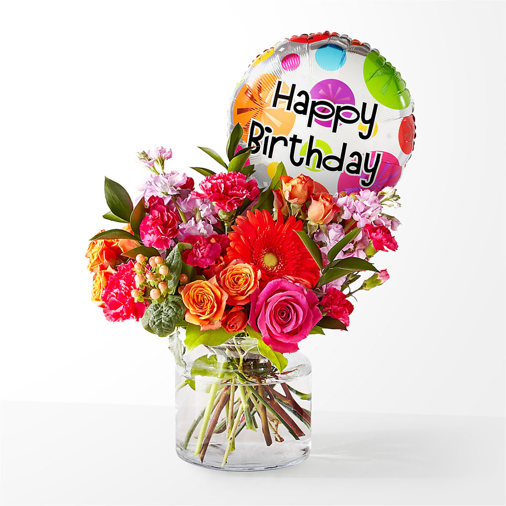 Fiesta Bouquet with Birthday Balloon – Roots Of Love, Spotswood NJ