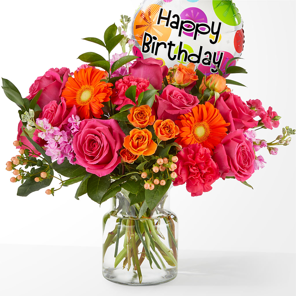 Fiesta Bouquet with Birthday Balloon – Roots Of Love, Spotswood NJ