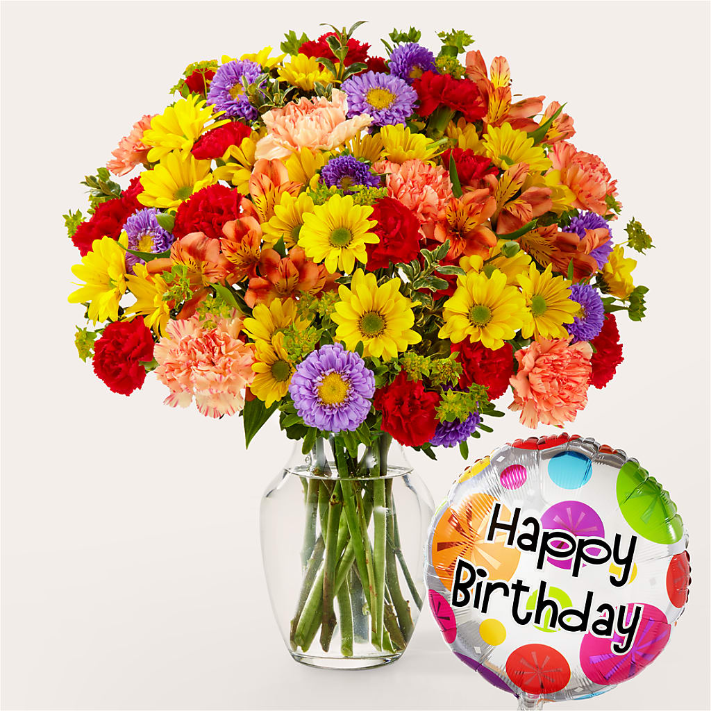Kaleidoscope Bouquet with Birthday Balloon – Roots Of Love, Spotswood NJ