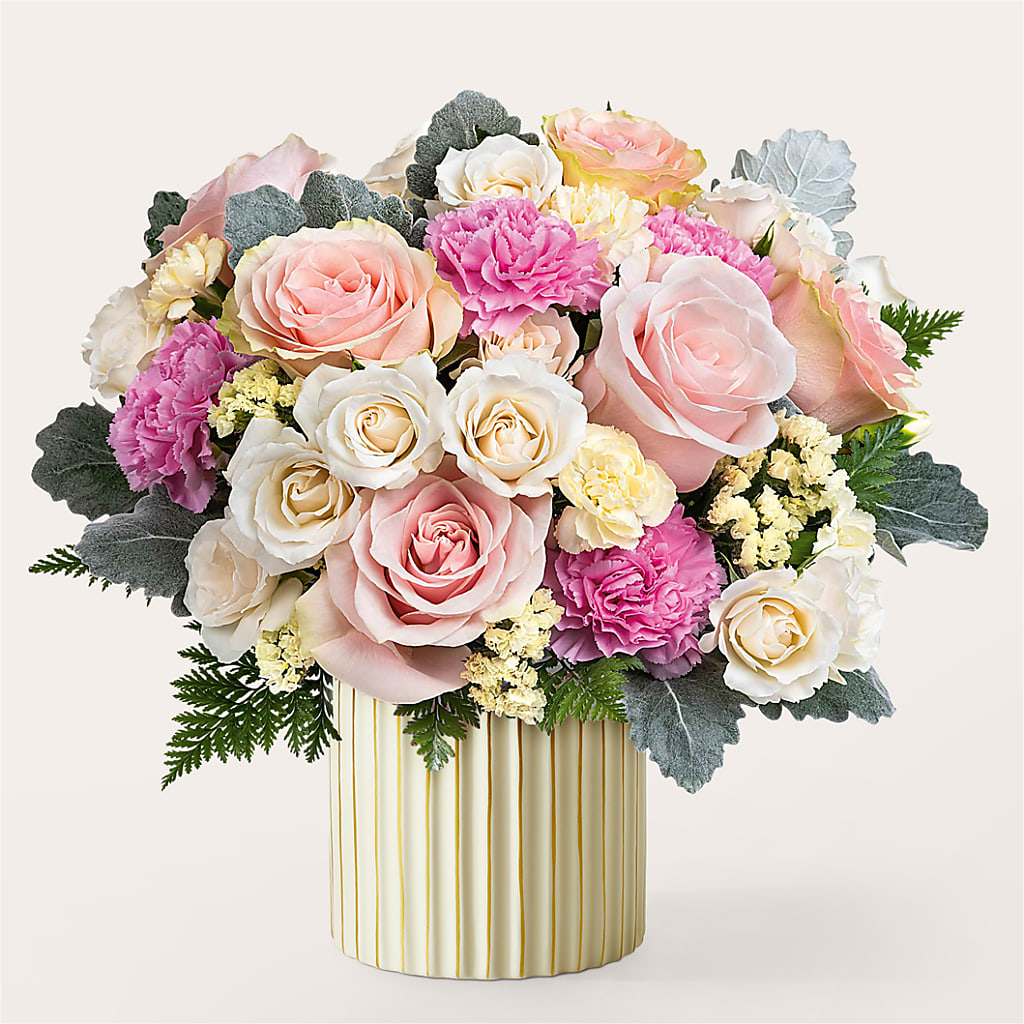 Blissful Moments Bouquet with Ivory Vase – Roots Of Love, Spotswood NJ