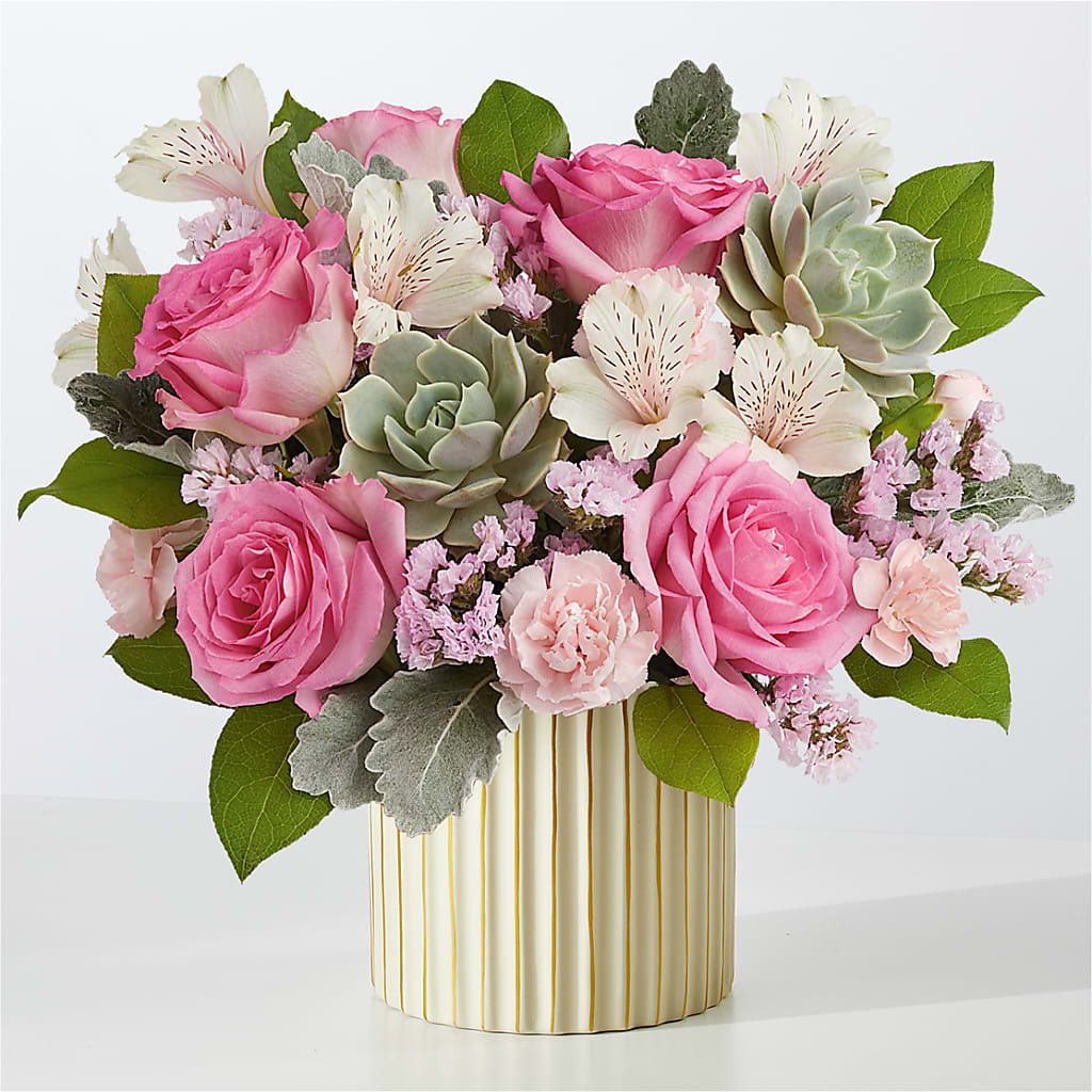 Dusty Rose Bouquet with Ivory Vase – Roots Of Love, Spotswood NJ