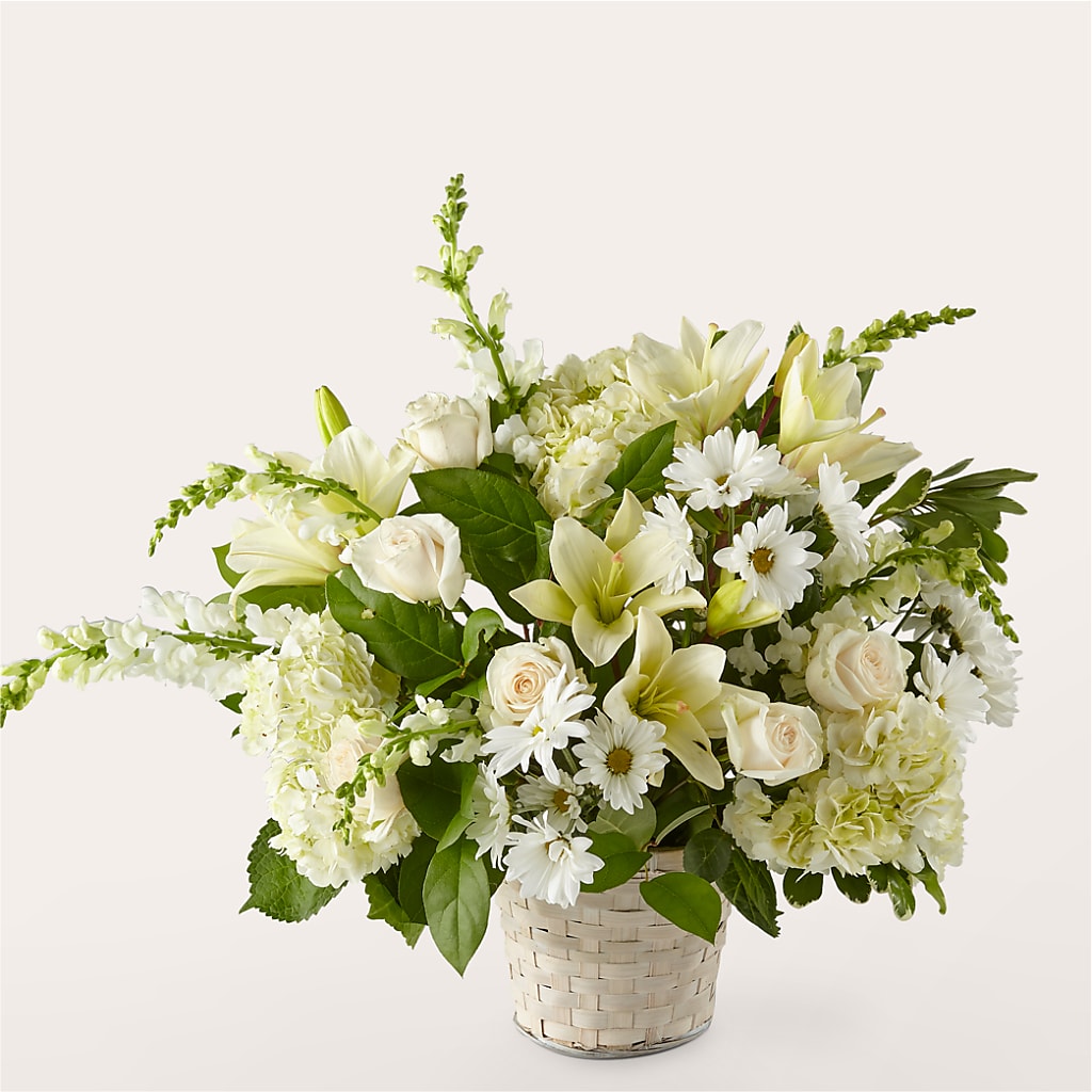 Ivory Elegance Floral Basket – Roots Of Love, Spotswood NJ