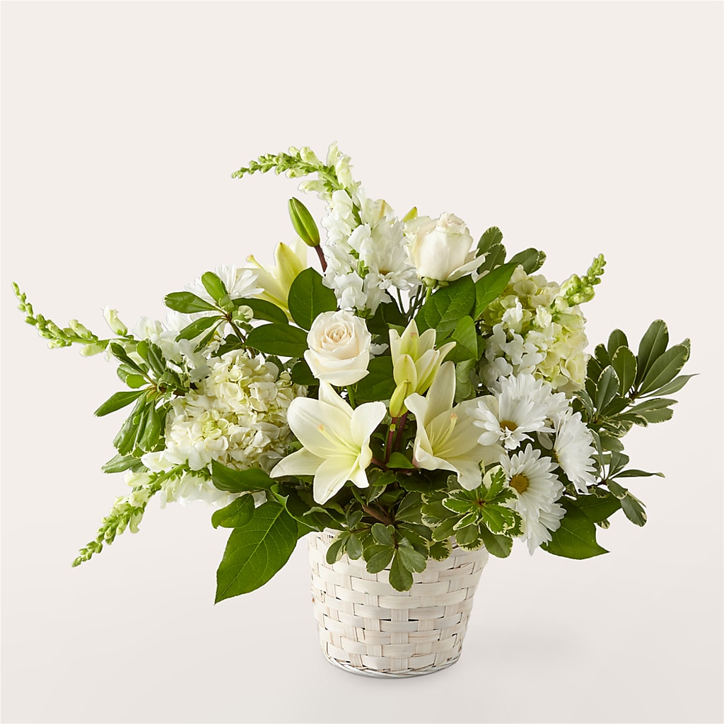 Ivory Elegance Floral Basket – Roots Of Love, Spotswood NJ