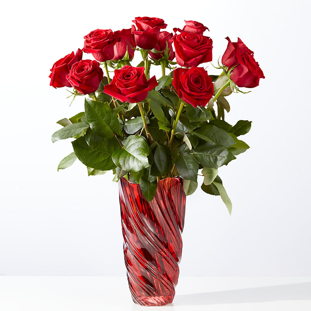Classic Love Red Rose Bouquet with Luxe Swirl Vase – Roots Of Love, Spotswood NJ