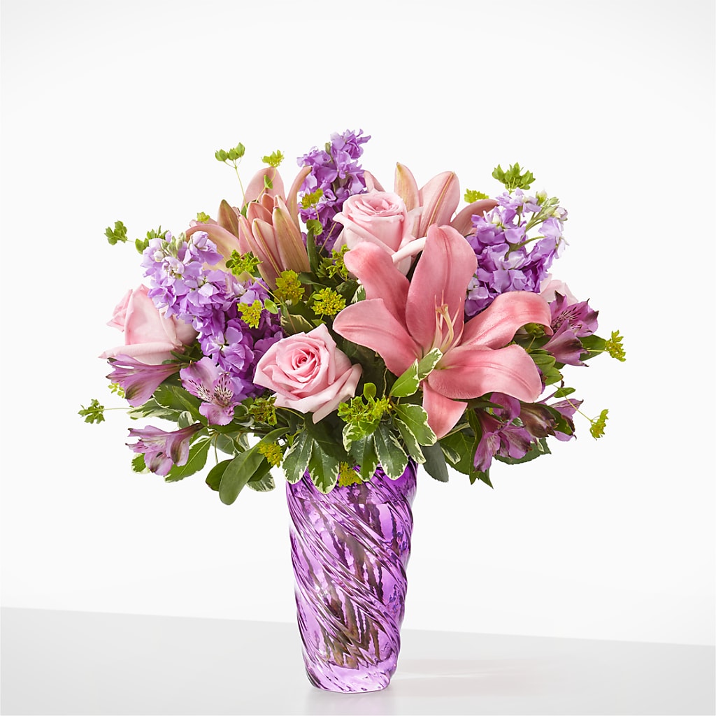 Precious Petals Bouquet with Luxe Swirl Vase – Roots Of Love, Spotswood NJ