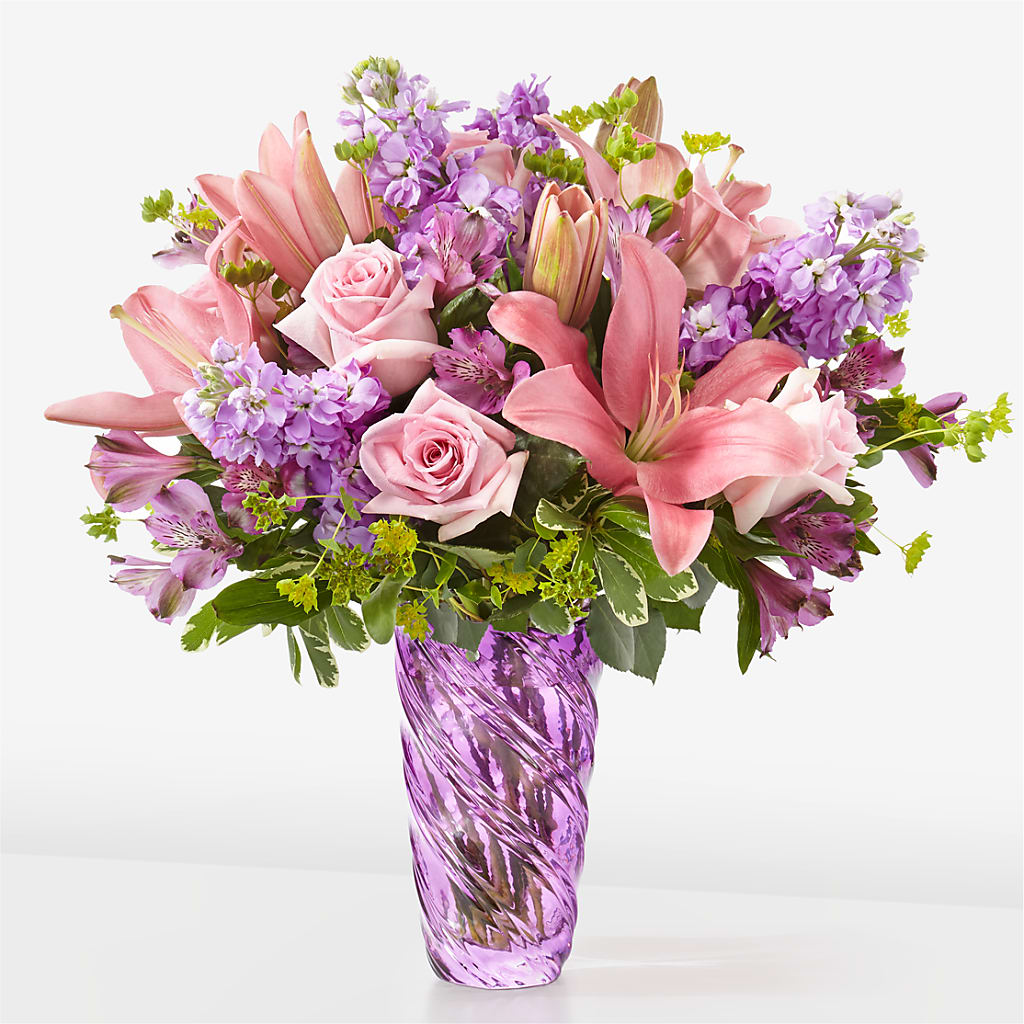 Precious Petals Bouquet with Luxe Swirl Vase – Roots Of Love, Spotswood NJ