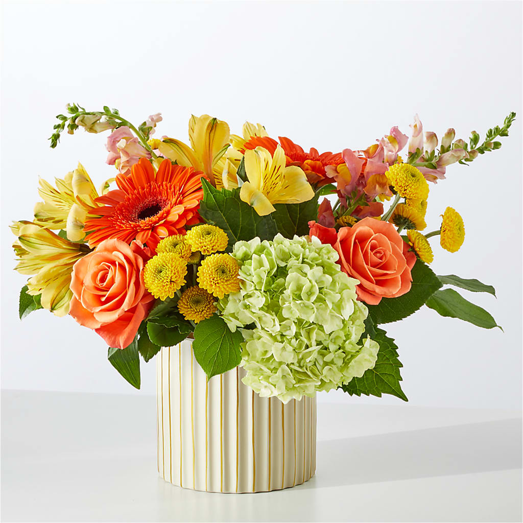 Autumn Sunshine Bouquet with Ivory Vase –  Roots Of Love, Spotswood NJ