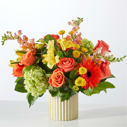 Autumn Sunshine Bouquet with Ivory Vase –  Roots Of Love, Spotswood NJ