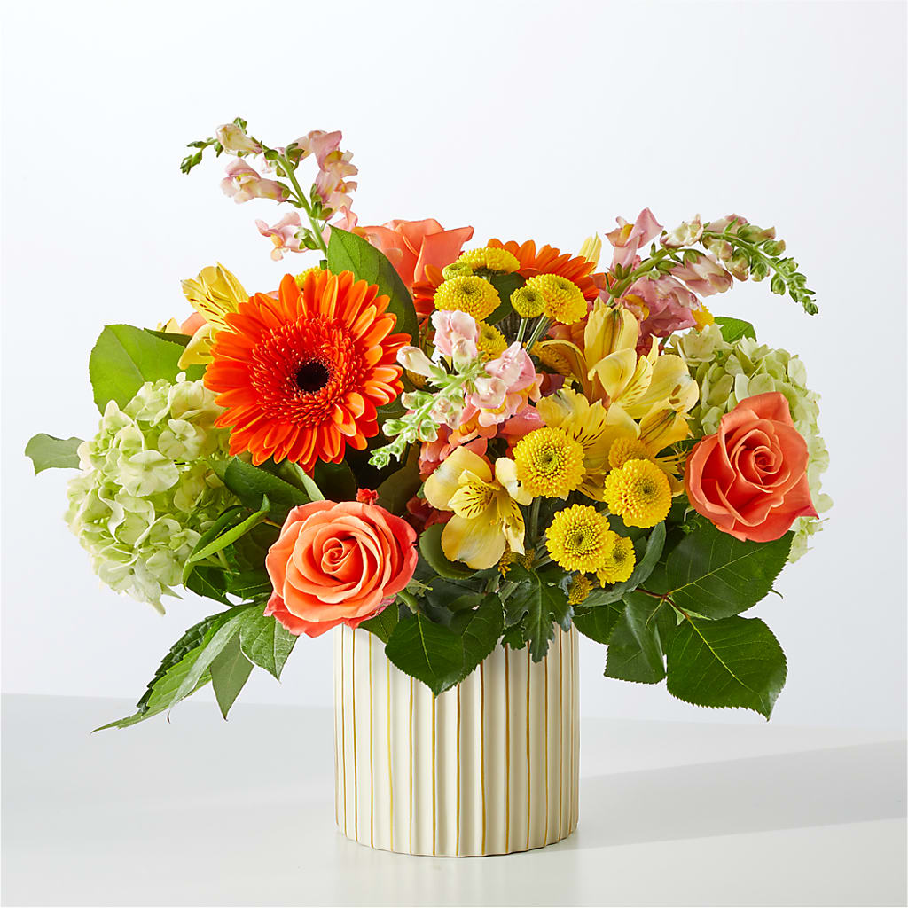 Autumn Sunshine Bouquet with Ivory Vase –  Roots Of Love, Spotswood NJ