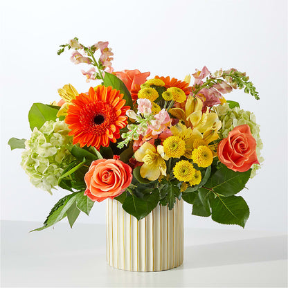 Autumn Sunshine Bouquet with Ivory Vase –  Roots Of Love, Spotswood NJ
